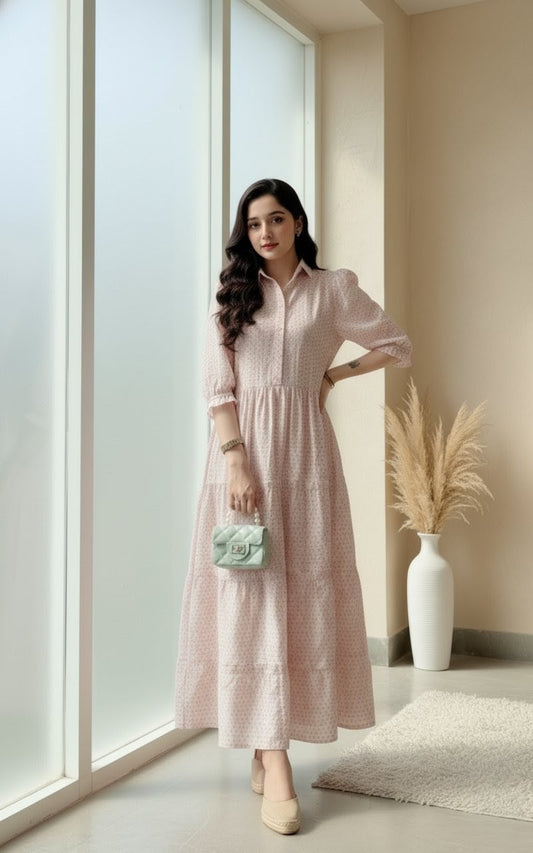 Light Pink Cotton Maxi Dress – 1 Piece Casual Wear