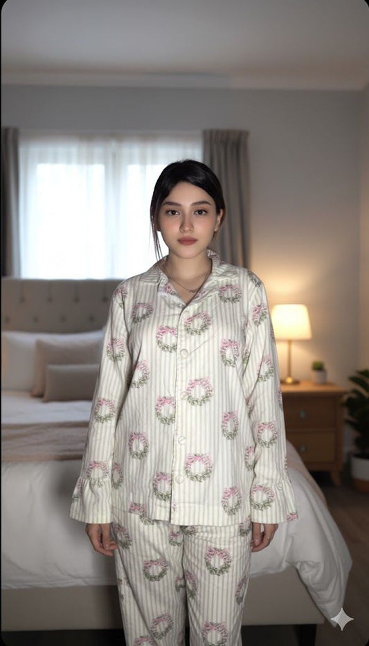 Women Pajama Suit – Floral Bow Print