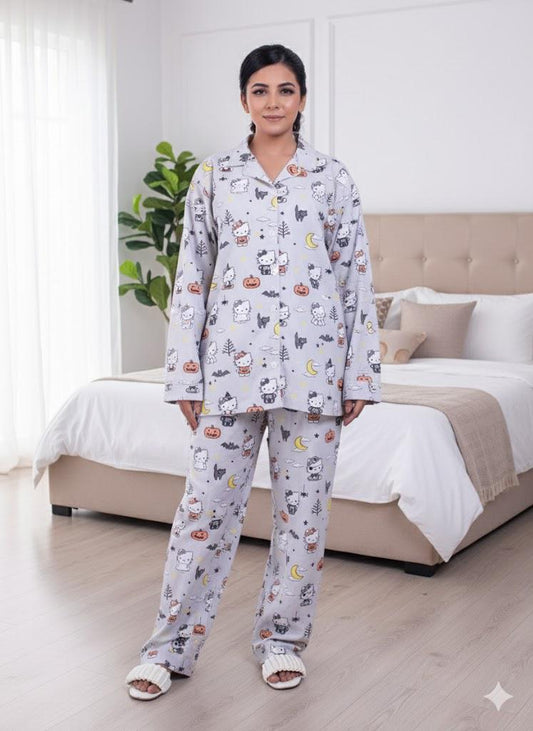 2 Piece PJ Suit- Cotton Glow in Dark ( Shirt + Trouser)