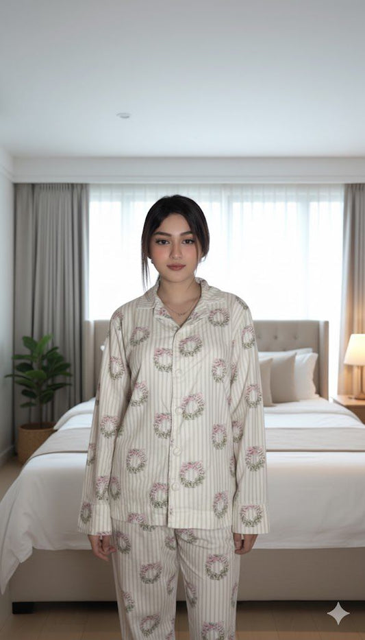 Women Pajama Suit – Floral Bow Print
