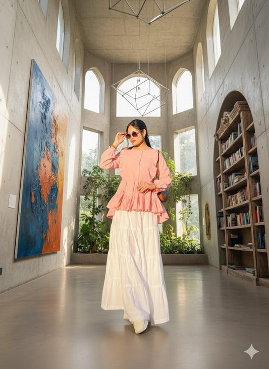 White Cotton Maxi Skirt for Women – Elegant Tiered Long Skirt