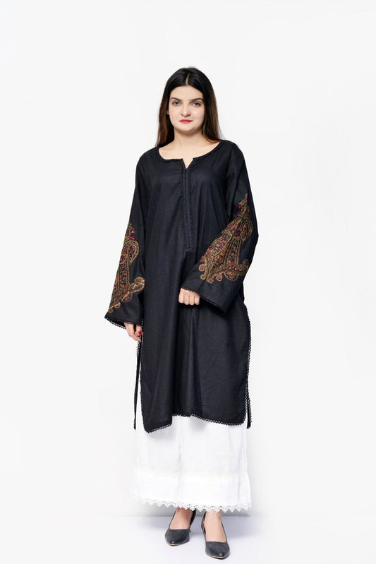 1 Piece Embroidered Stitched Shirt with Zari Works - 100% Cotton Urban Cut Black XS
