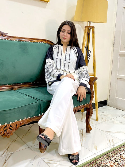 1 Piece Embroidered Stitched Shirt - Poly Viscose Blend Urban Cut