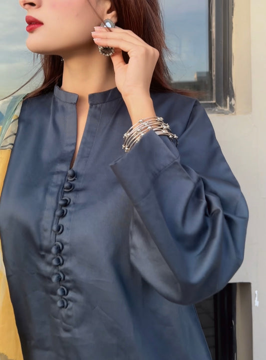 2 Piece Cotton Satin Co- Ord Set with Farshi Shalwar