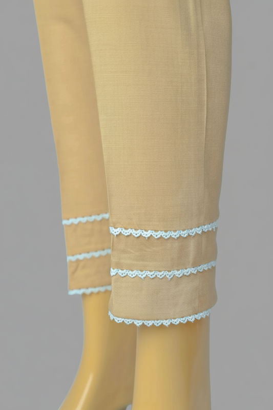 Linen Viscose Fabric Stitched Trouser with Three white Laces