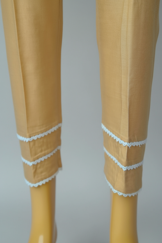 Linen Viscose Fabric Stitched Trouser with Three white Laces