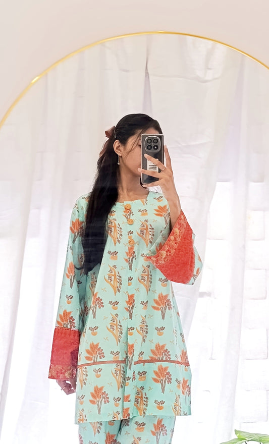 2 Piece Lawn Embroidered  Co- Ord Set
