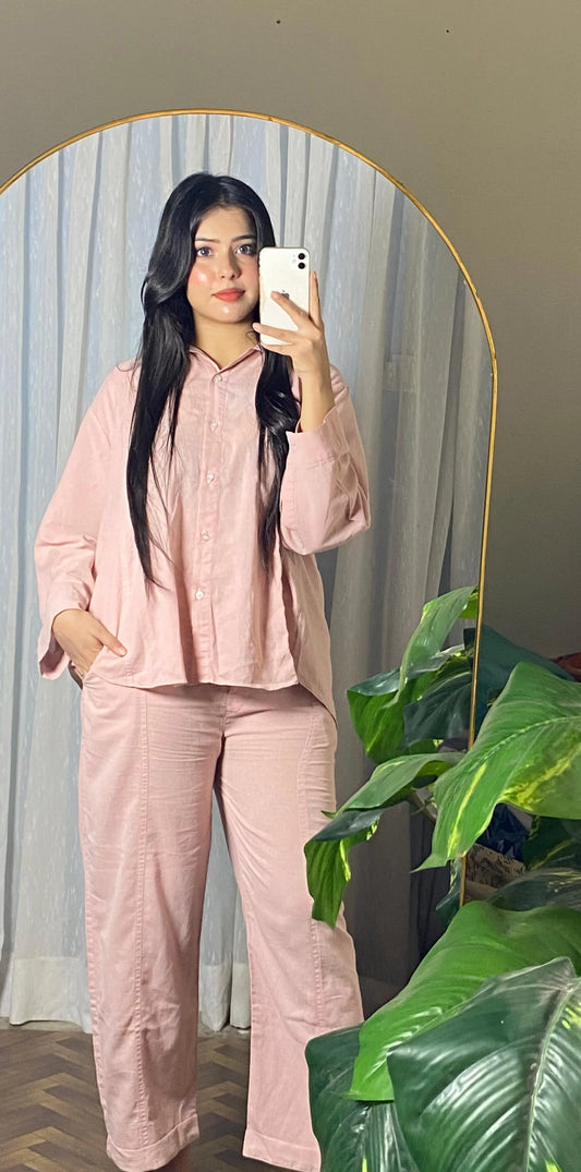 Garment Dyed Cotton Pink Co-Ord Set