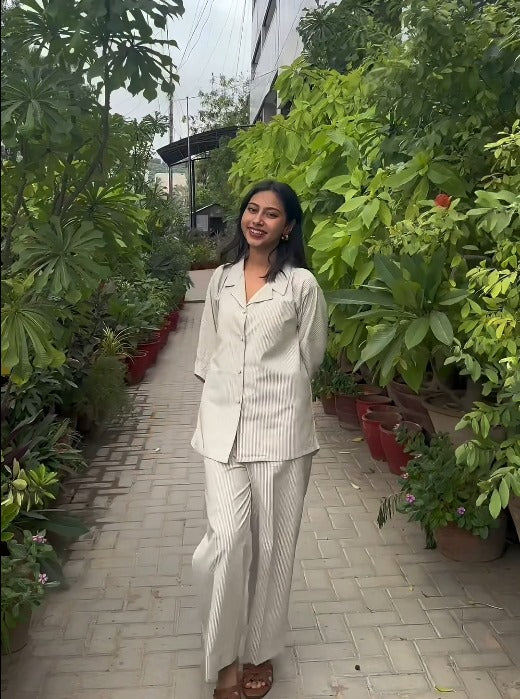 Women's Striped Cotton Co-Ord Set | Casual 2-Piece Outfit