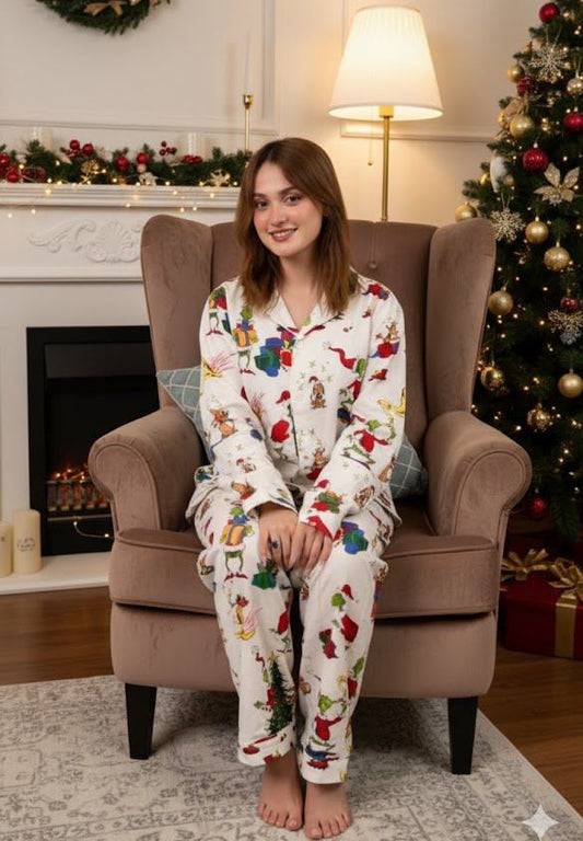 Women Pajama Suit – Christmas Cartoon Print