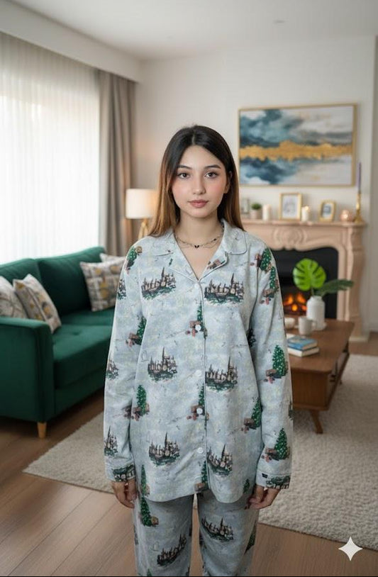 Women Pajama Suit – Castle & Nature Print