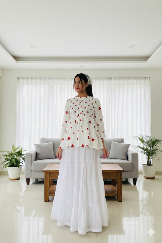 White Cotton Maxi Skirt for Women – Elegant Tiered Long Skirt