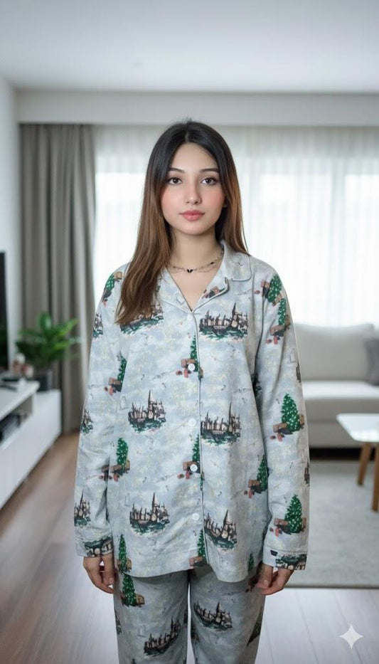 Women Pajama Suit – Trees & Deer Print