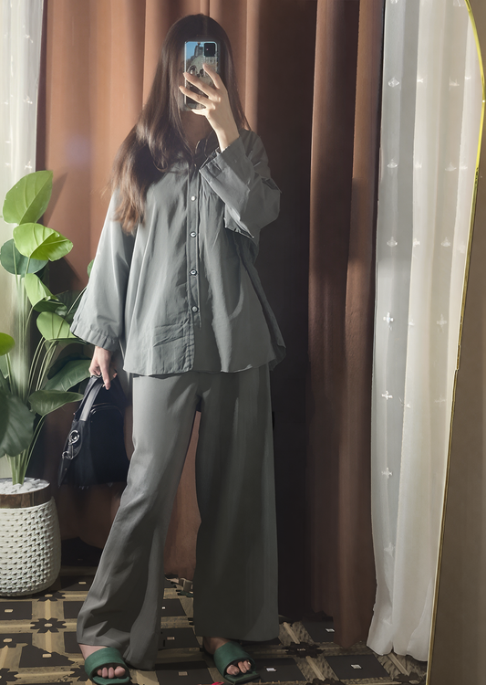 Garment-Dyed Cotton Co-Ord Set – Oversized Shirt & Wide Pants