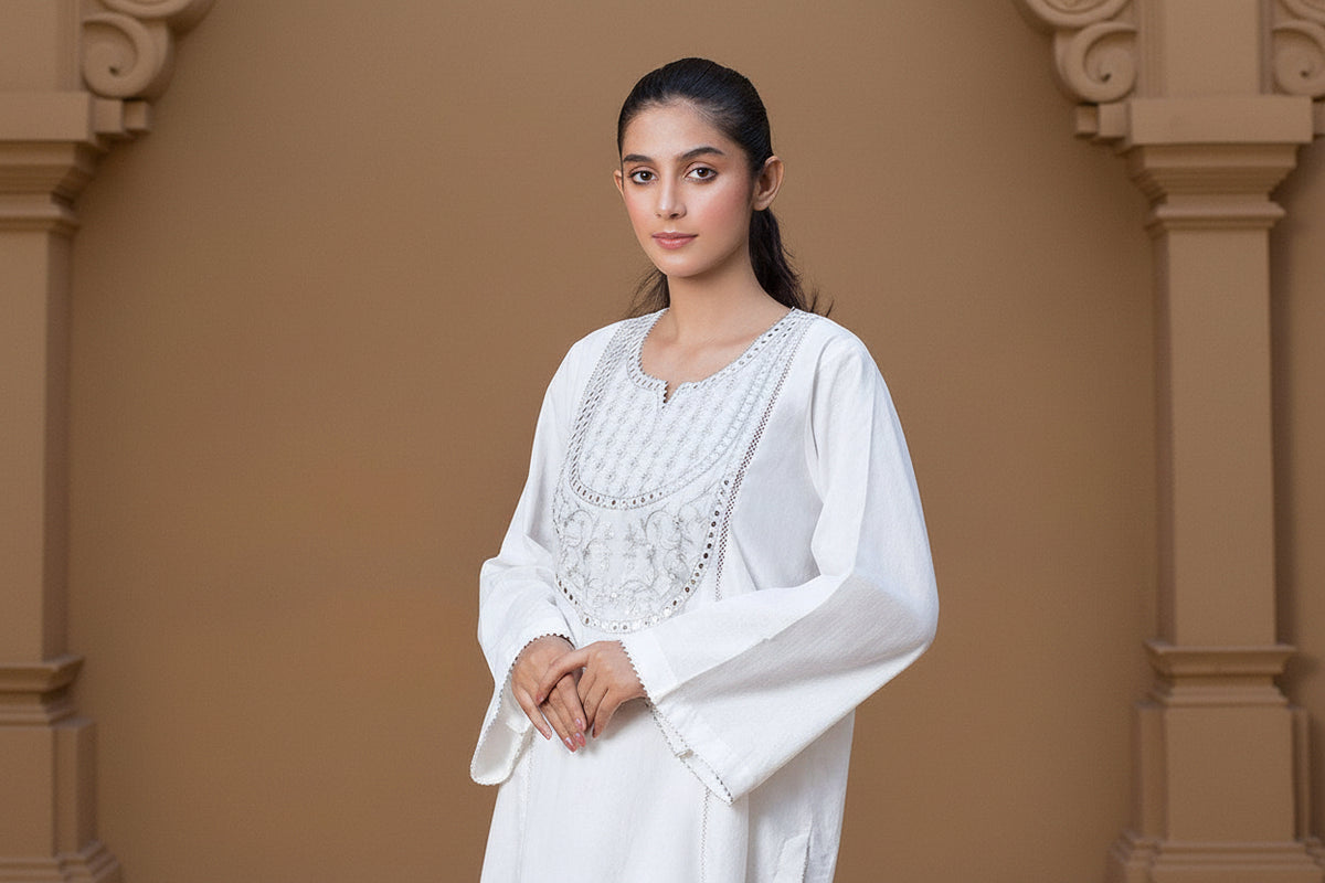 1 Piece Cotton Sequence Embroidered Kurta