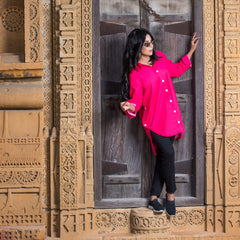 Elegant Cotton Red Stitched Shirt 1 Piece