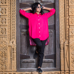 Elegant Cotton Red Stitched Shirt 1 Piece