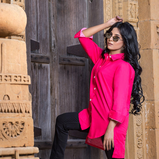 Elegant Cotton Red Stitched Shirt 1 Piece