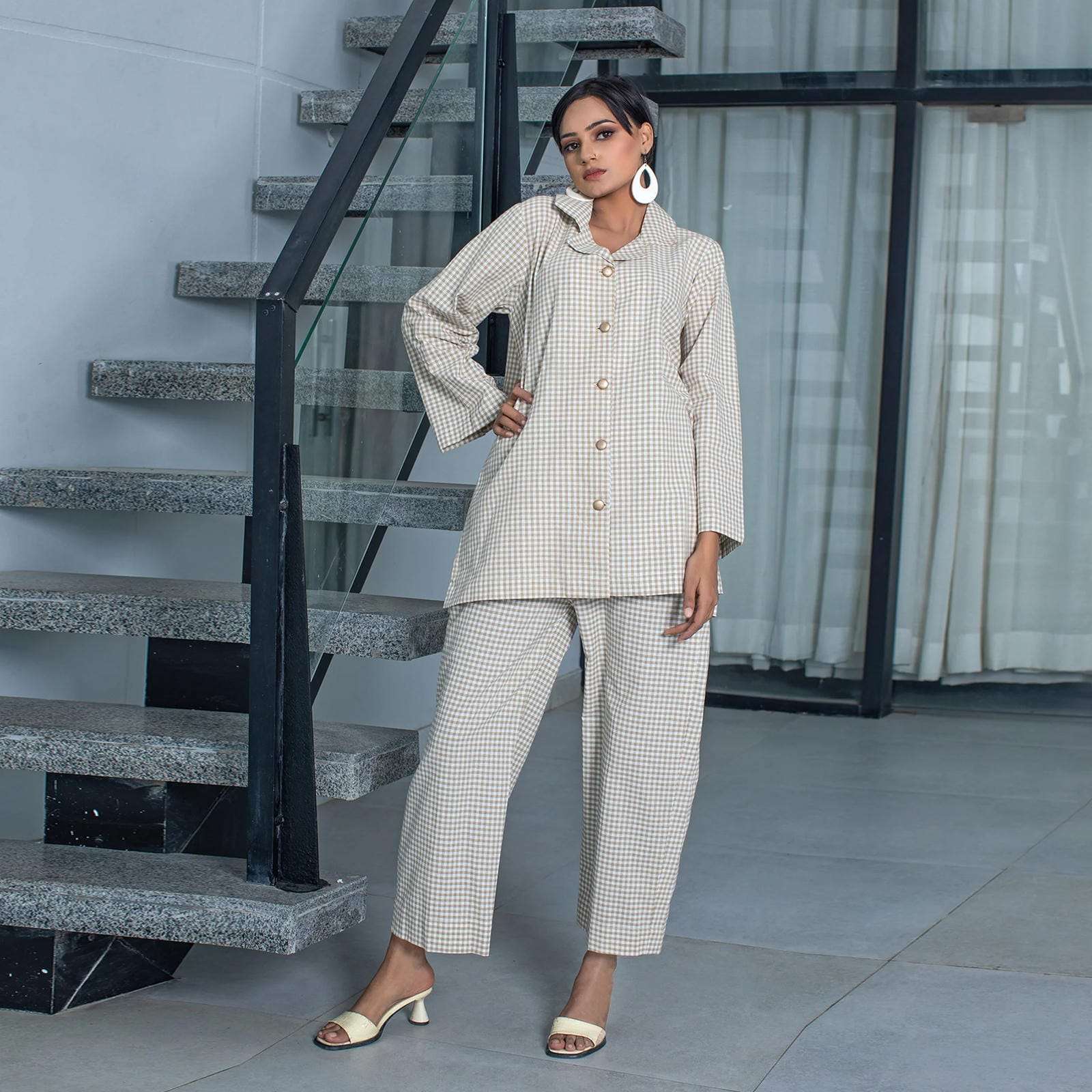 2 Piece Cotton Yarn Dyed Co- Ord Set