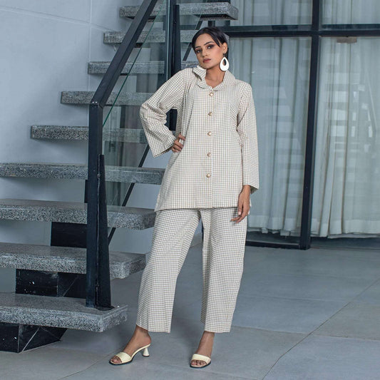 2 Piece Cotton Yarn Dyed Co- Ord Set