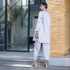 2 Piece Cotton Satin Embellished  Co- Ord Set