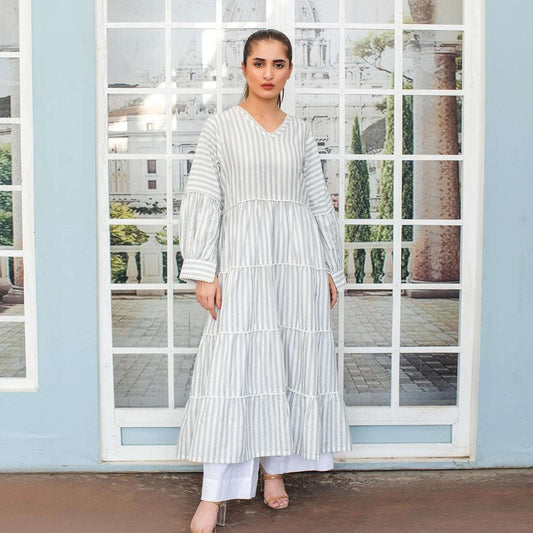 Long Greystripes Frill Shirt 1 Piece