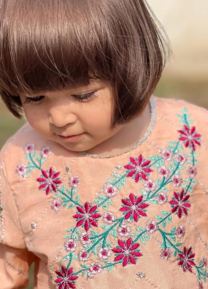 Girls Raw Silk 2Pcs Delicate-Peach