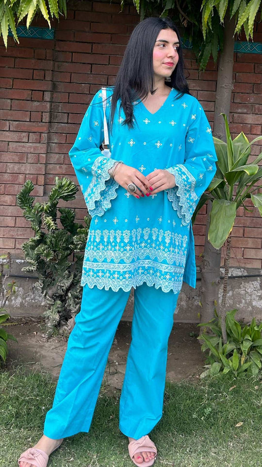 2 Piece Cotton Chikankaari Embroidred Co- Ord Set