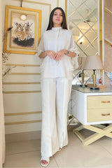 Elegant Cotton Ruffled Shirred Shirt 1 Piece