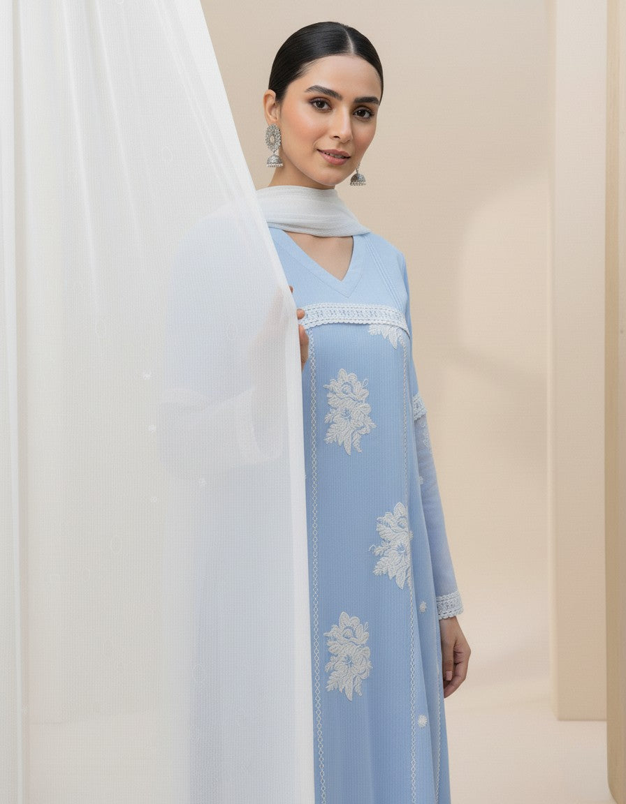 1 Piece Embroidred Chiffon Kurta ( Lined )