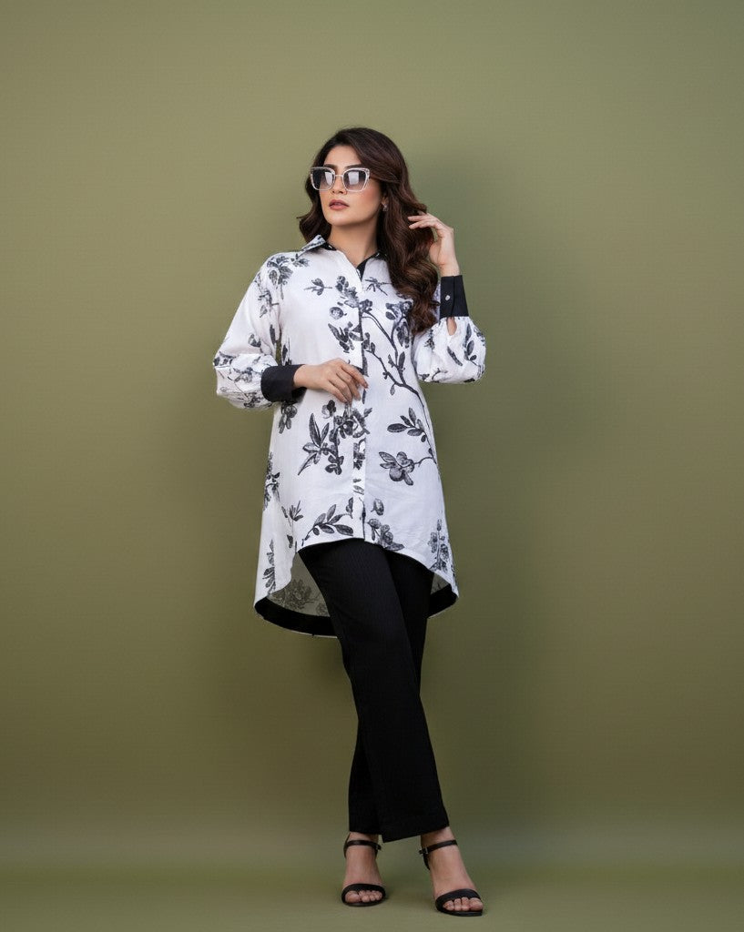 1 Piece Printed  Cotton Stitched Shirt