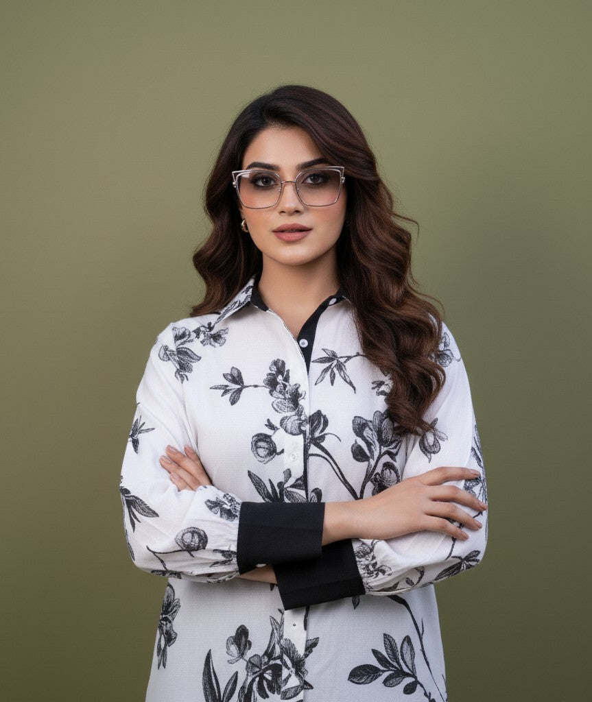 1 Piece Printed  Cotton Stitched Shirt