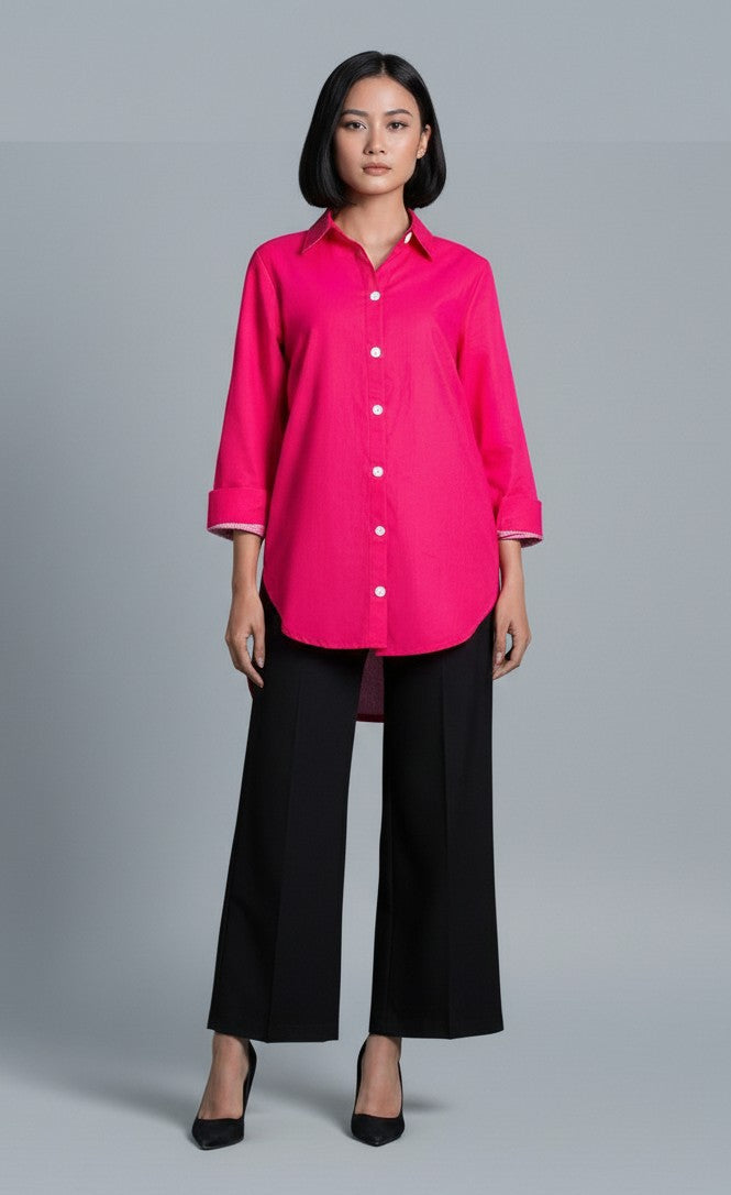 Elegant Cotton Red Stitched Shirt 1 Piece