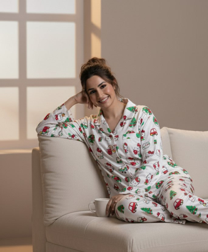 2 Piece PJ Suit- Cotton Comfy Flannel ( Shirt + Trouser)