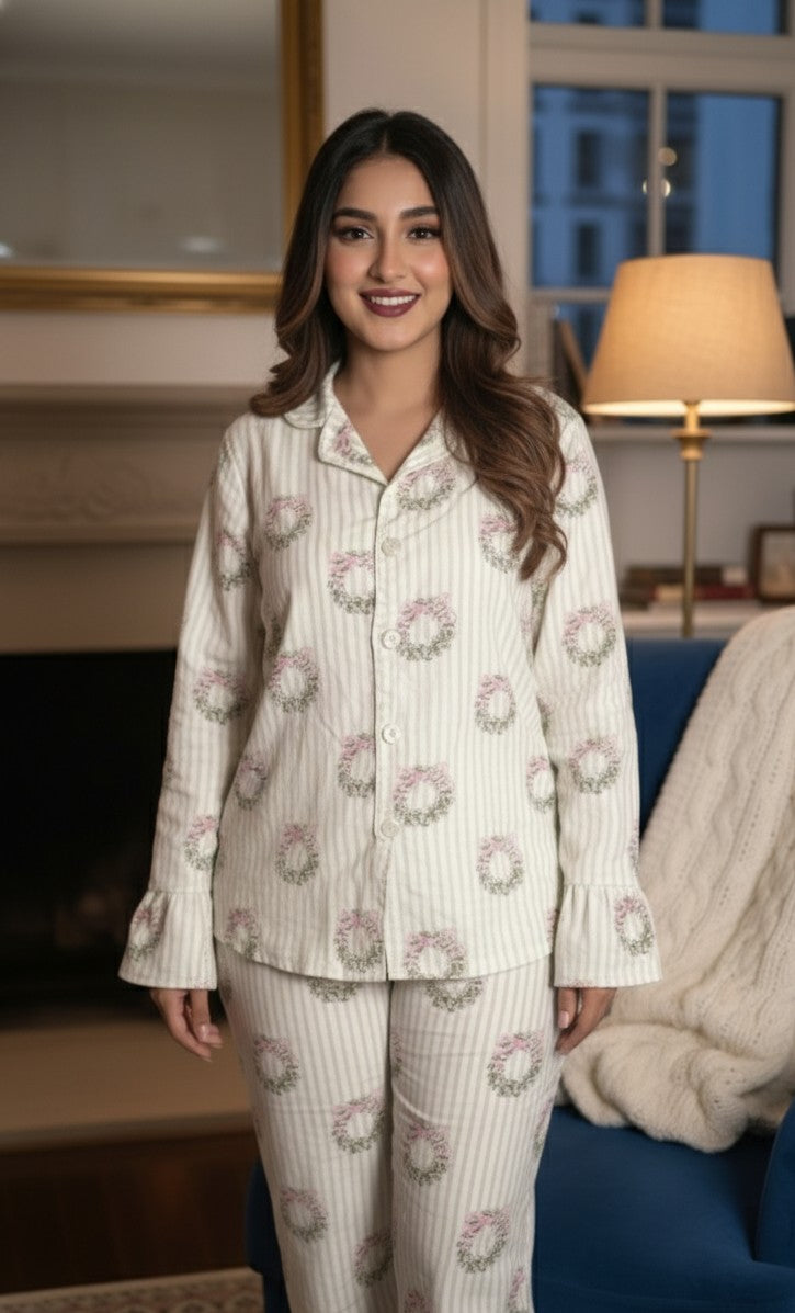 Women Pajama Suit – Floral Bow Print