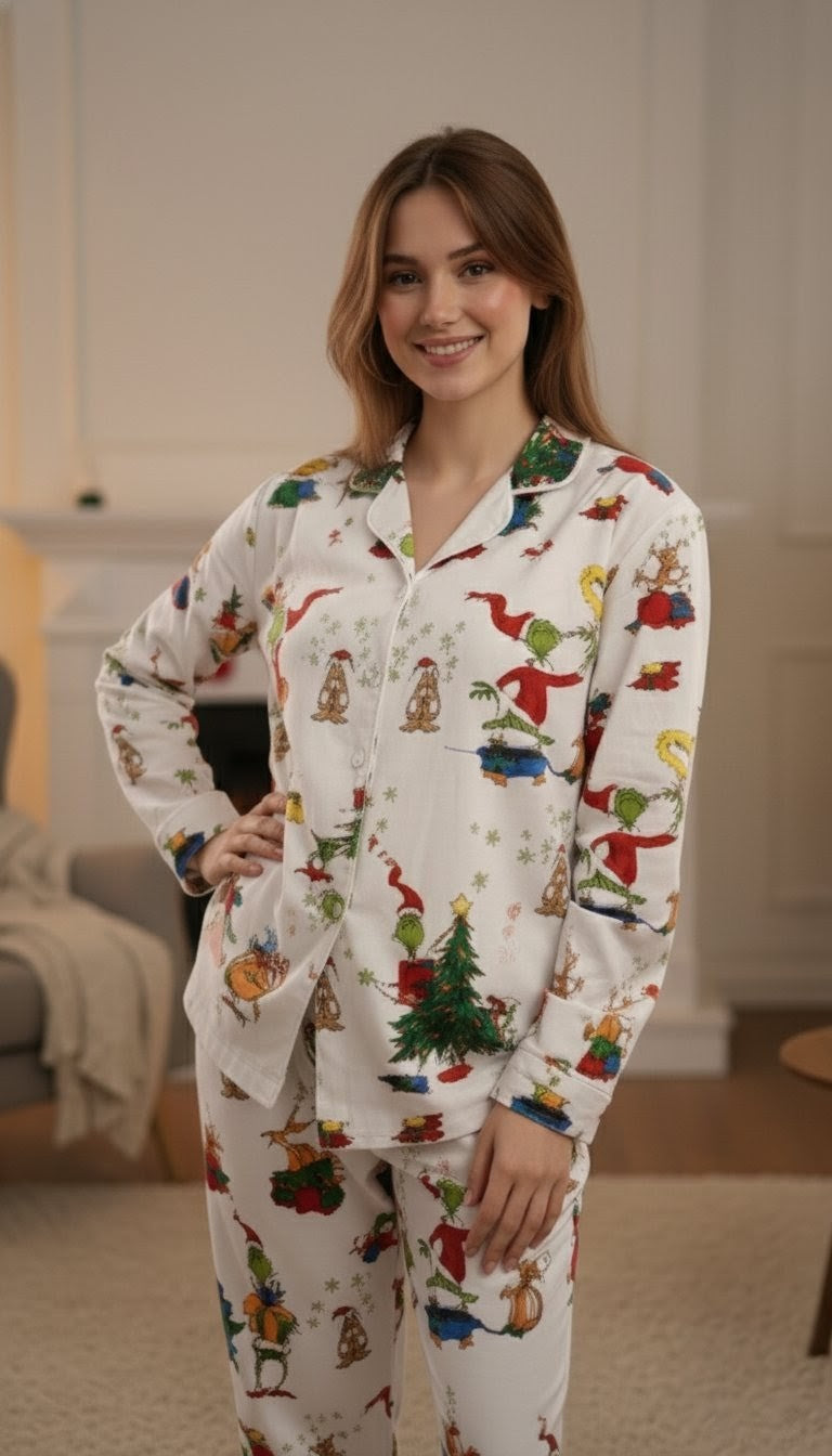 Women Pajama Suit – Christmas Cartoon Print