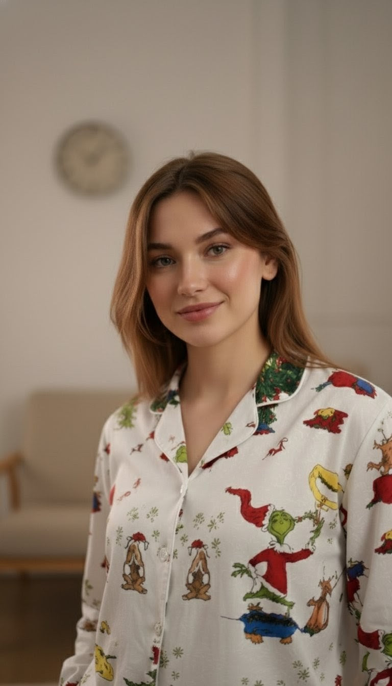 Women Pajama Suit – Christmas Cartoon Print
