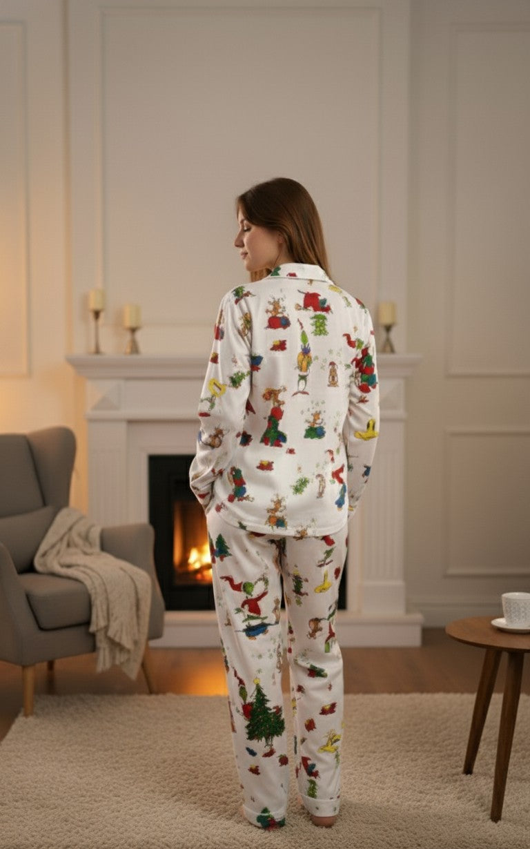 Women Pajama Suit – Christmas Cartoon Print