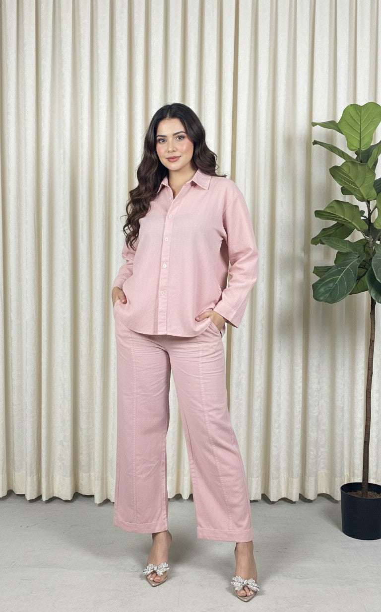 Garment Dyed Cotton Pink Co-Ord Set