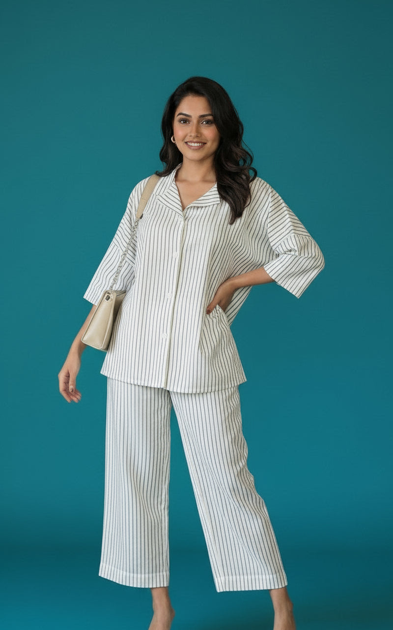 Women's Striped Cotton Co-Ord Set | Casual 2-Piece Outfit