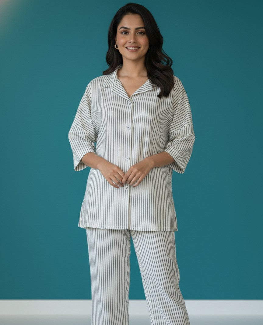 Women's Striped Cotton Co-Ord Set | Casual 2-Piece Outfit
