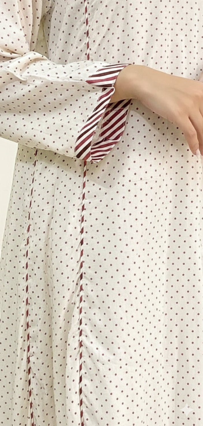 100% Premium Cotton -  Embelished Stripe +Dot Red Printed Shirt