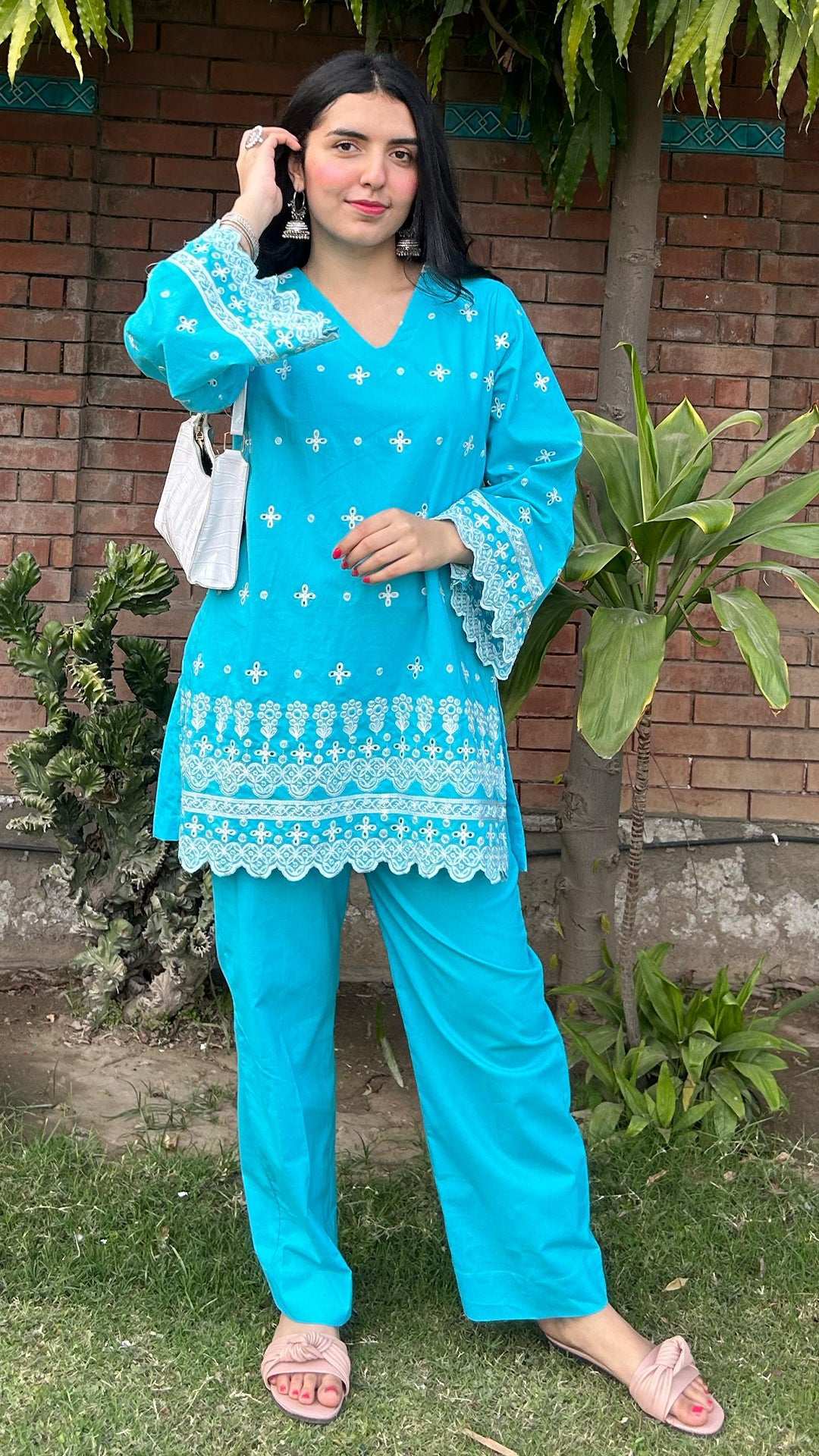 2 Piece Cotton Chikankaari Embroidred Co- Ord Set