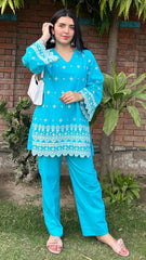 2 Piece Cotton Chikankaari Embroidred Co- Ord Set