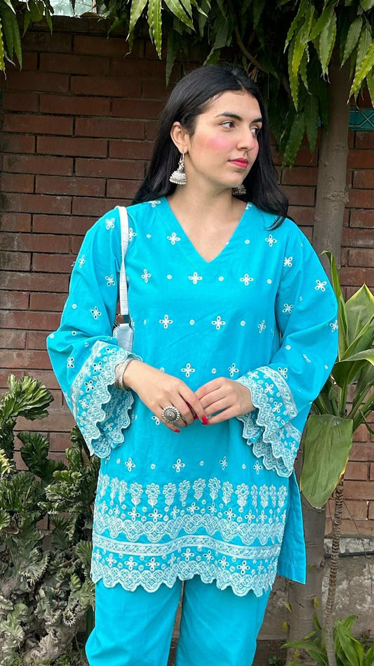 2 Piece Cotton Chikankaari Embroidred Co- Ord Set