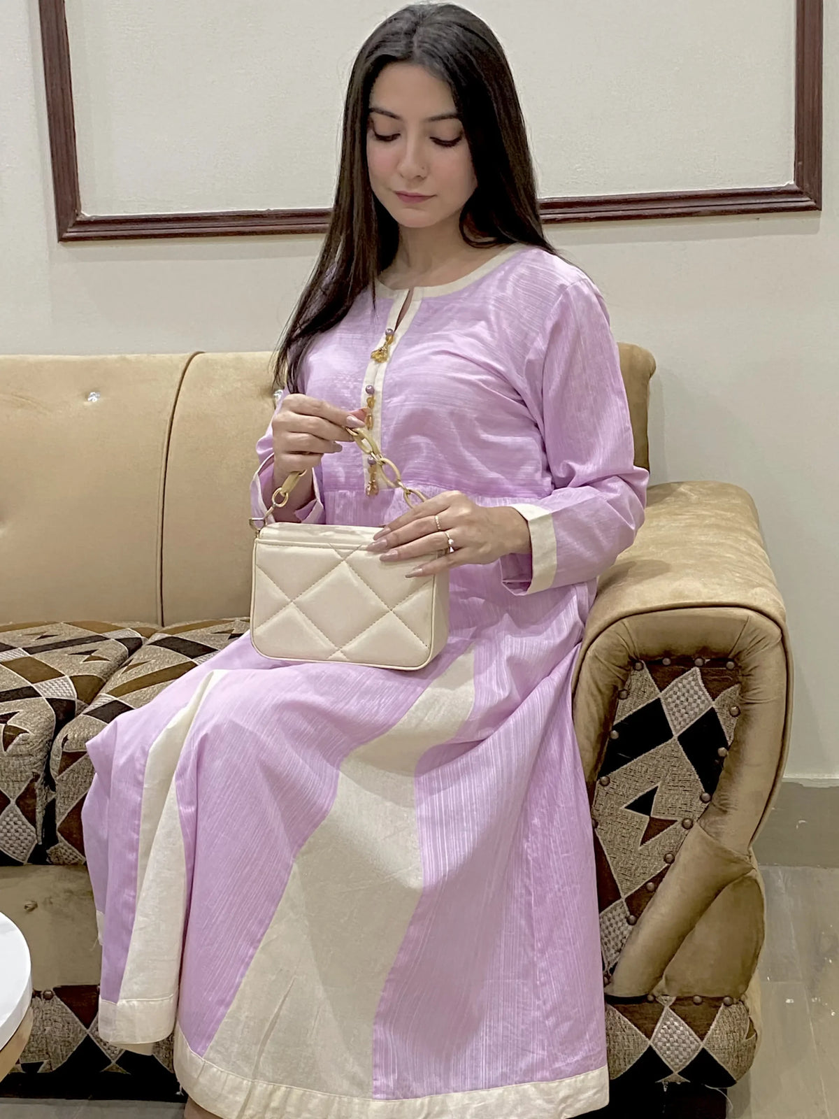 Cotton Purple Printed Patch Work Comfortable Frock 1 Piece