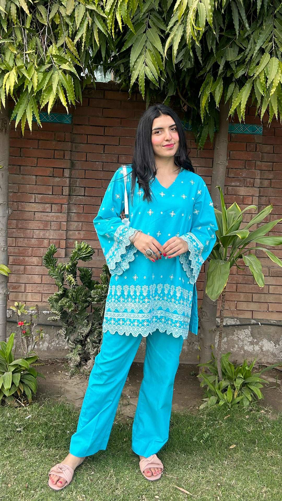 2 Piece Cotton Chikankaari Embroidred Co- Ord Set
