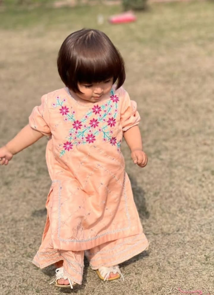 Girls Raw Silk 2Pcs Delicate-Peach