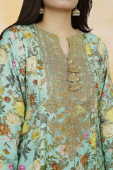 2 Piece Embroidred Cotton/Viscose  Printed  Suit