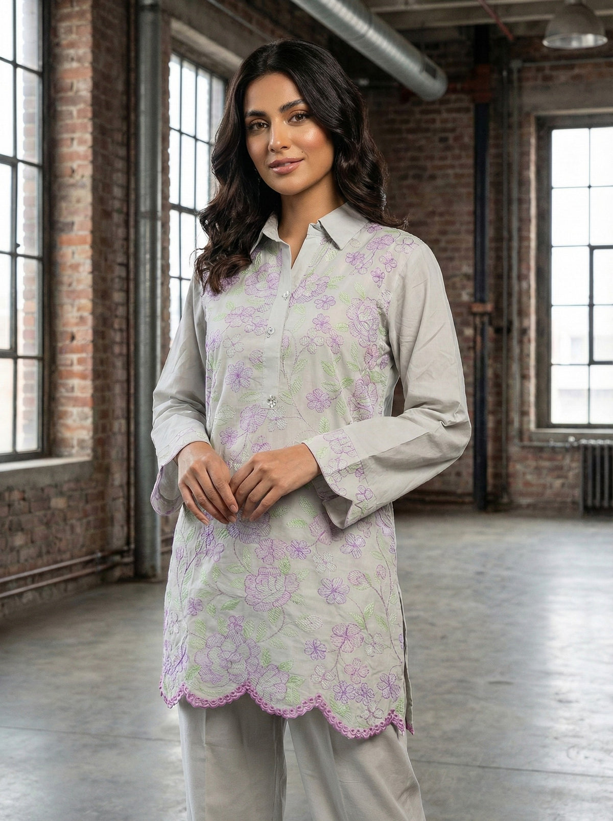 2 Piece Cotton Embroidred Co- Ord Set
